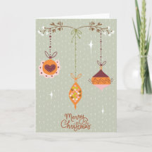 Christmas card - rustic baubles cute Boho style