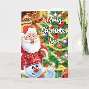 Christmas card Santa and friends