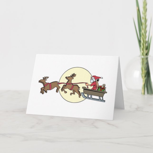 Christmas Card, Santa and Reindeer Holiday Card (Front)