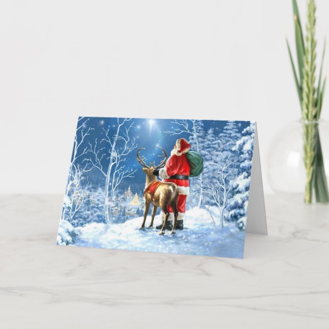 Christmas Card – Santa and Reindeer Winter Scene (Front)