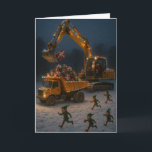 Christmas card Santa, Christmas Elves, digger,<br><div class="desc">Christmas card depicting a snowy Christmas scene with Christmas Elves and Santa loading Christmas gifts / presents into a dumper from a digger. Perfect for those in construction, builders, digger drivers, dumper operatives etc! Easily customise / personalise the text to your heart's content! Many more construction related Christmas cards available...</div>