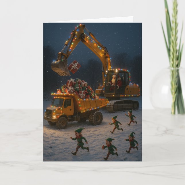 Christmas card Santa, Christmas Elves, digger,  (Front)