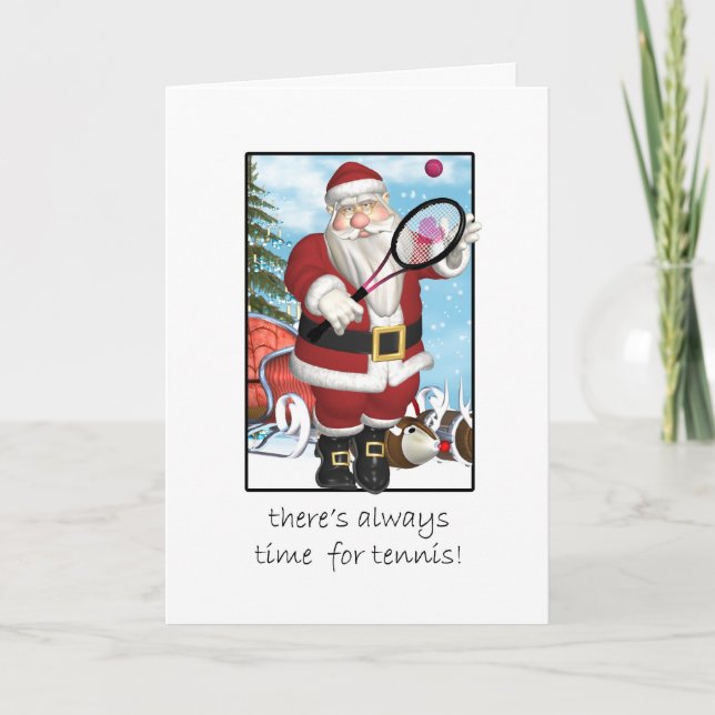 Christmas Card, Santa Playing Tennis Holiday Card (Front)
