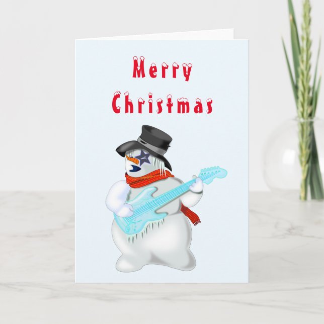 Christmas Card Snowman Guitar Player Funny (Front)