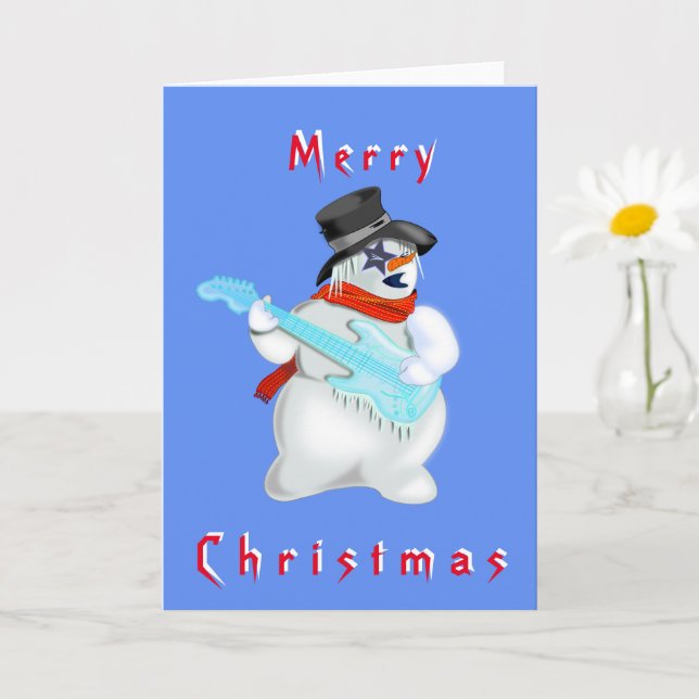Christmas Card Snowman with Guitar Rock Music (Small Plant)