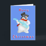 Christmas Card Snowman with Guitar Rock Music<br><div class="desc">Snowman Rock'n'Roll - Merry Christmas Cards - or Choose your favourite colours / text / font</div>
