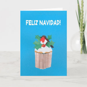 Christmas Card, Spanish, Cupcake with Robin Redbre Holiday Card