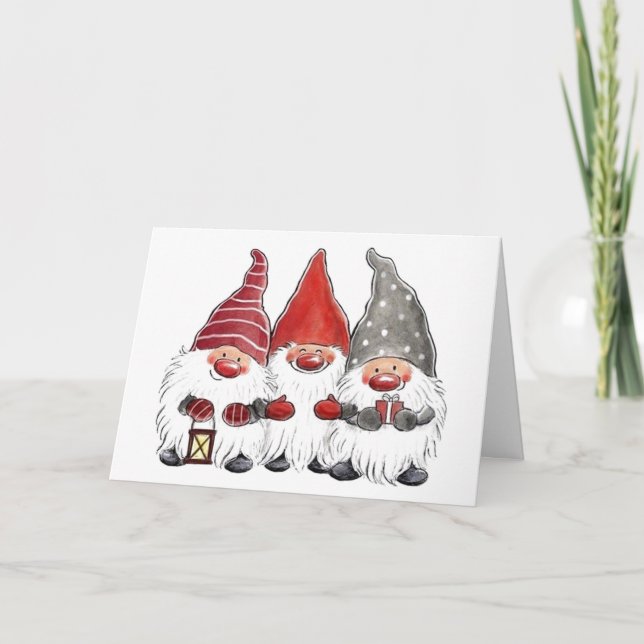 Christmas Card - Three Christmas Gnomes (Front)