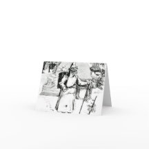 Christmas Card Vintage Santa Black White
