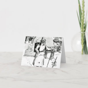 Christmas Card Vintage Santa Black White