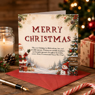 Christmas Card Vintage Winter Village Santa Scene