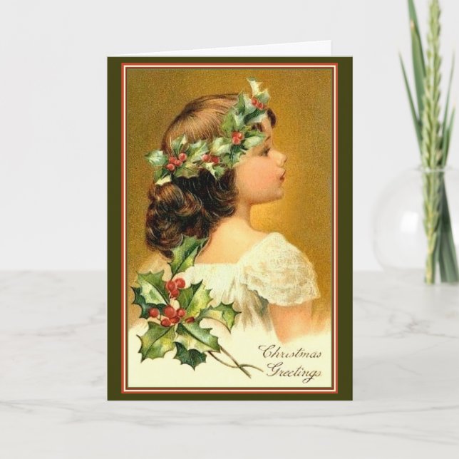 Christmas Card Vintage Young Girl (Front)