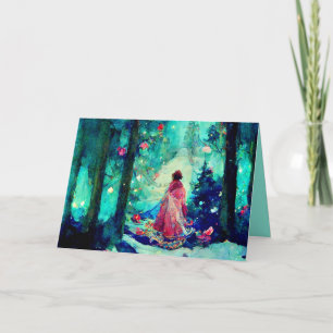 Christmas card watercolor Alphonse Mucha style