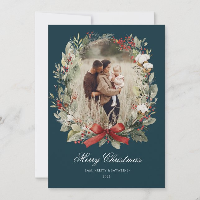 Christmas Card  Watercolor botanical floral  (Front)