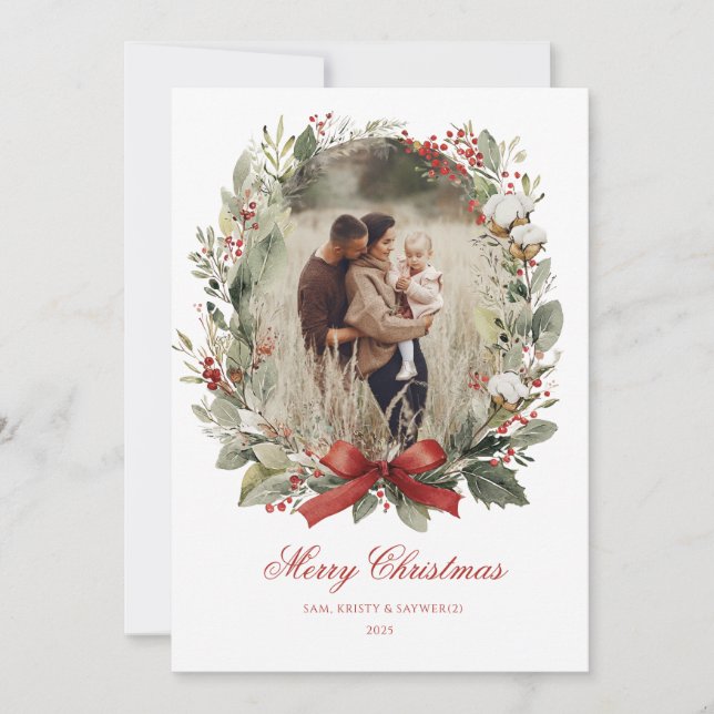 Christmas Card  Watercolor botanical floral  (Front)