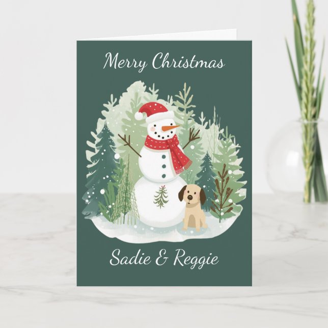 Christmas Card watercolor  - Snowman and Dog (Front)