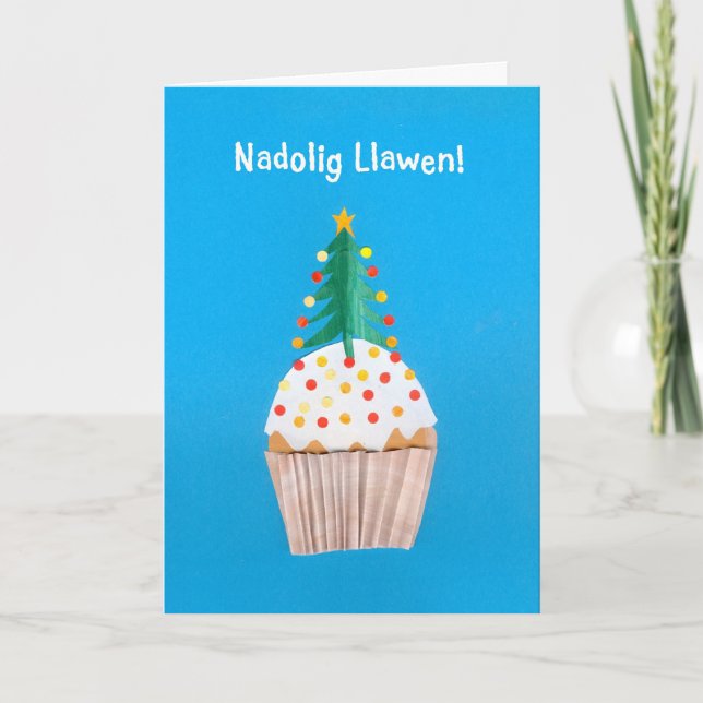 Christmas Card (Welsh) Cupcake with Christmas Tree (Front)