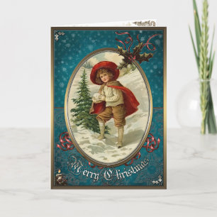 Christmas Card - Winter. Boy with a snowball.