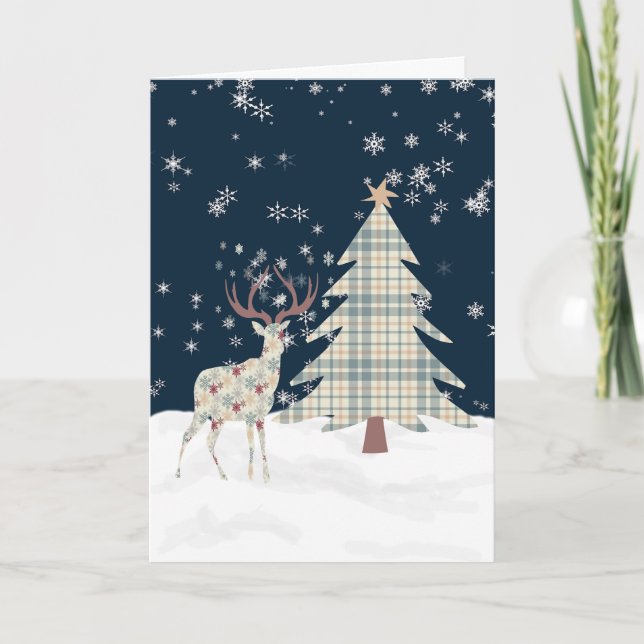 Christmas Card with a Designer Deer & Tree (Front)