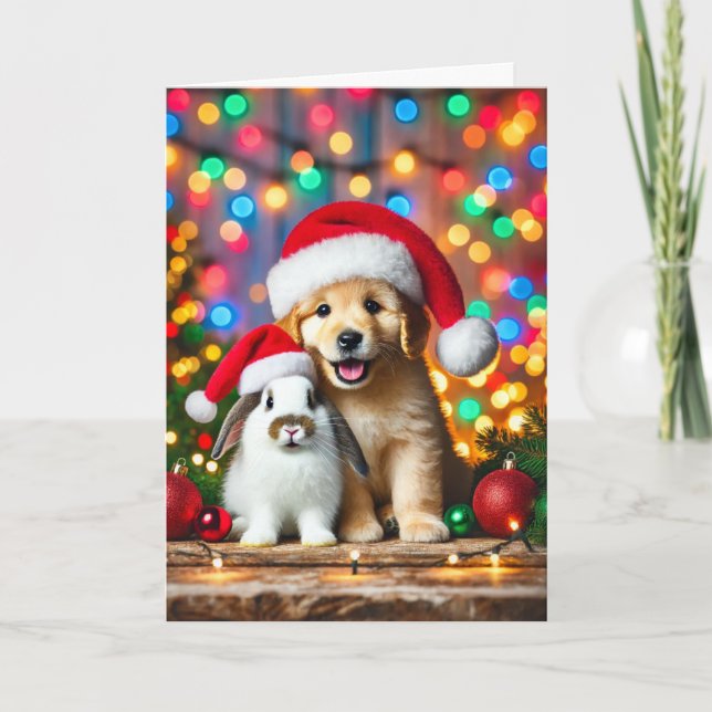 Christmas card with a dog and a bunny (Front)