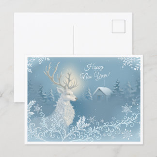 Christmas card with a reindeer and frosty patterns