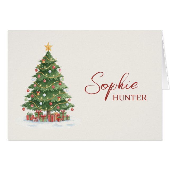 Christmas card with a watercolor tree name (Front Horizontal)