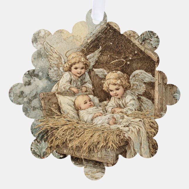 Christmas card with baby Snowflake Framed Ornament (Front)