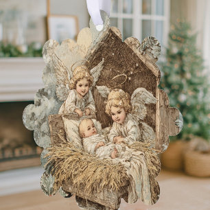Christmas card with baby Snowflake Framed Ornament