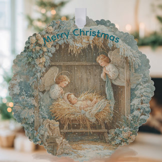Christmas card with baby Snowflake Framed Ornament