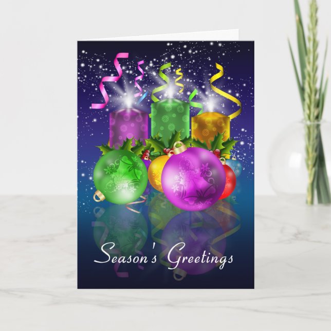 Christmas Card With Baubles And Candles (Front)