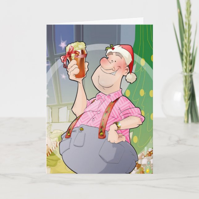 Christmas Card With Beer Gift Jolly Man (Front)