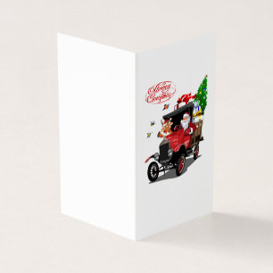 Christmas card with cartoon Santa and deer