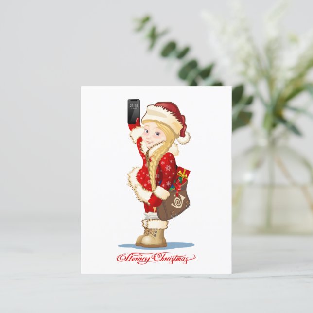 Christmas card with cartoon Snow Maiden - Postman (Standing Front)