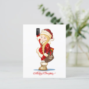 Christmas card with cartoon Snow Maiden - Postman