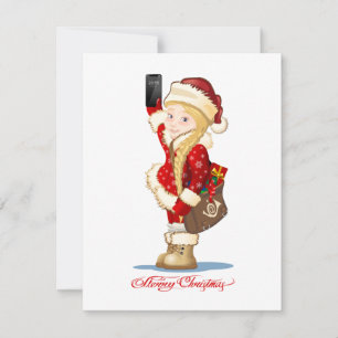 Christmas card with cartoon Snow Maiden - Postman
