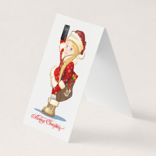 Christmas card with cartoon Snow Maiden - Postman