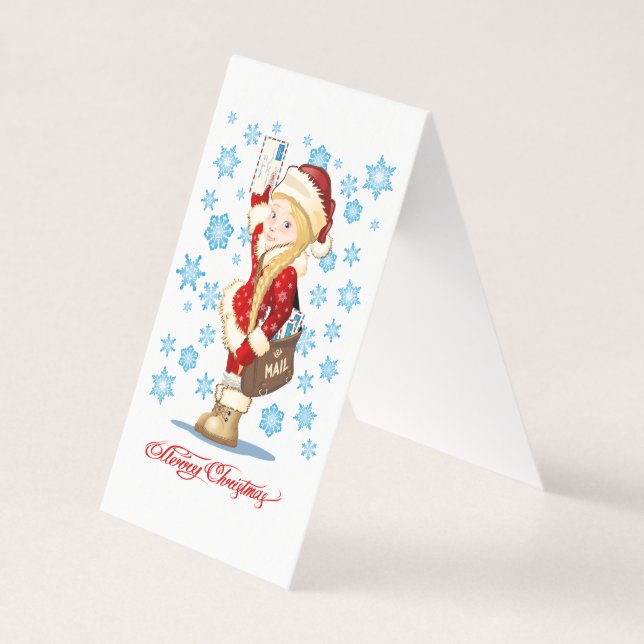 Christmas card with cartoon Snow Maiden - Postman (Front)