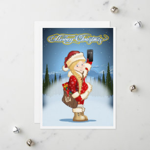 Christmas card with cartoon Snow Maiden - Postman