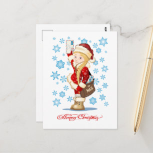 Christmas card with cartoon Snow Maiden - Postman