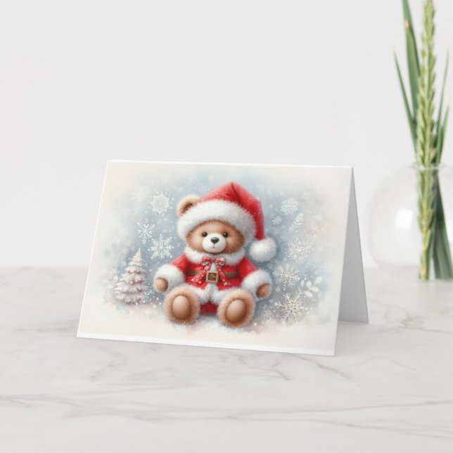 Christmas card with Christmas teddy bear image (Front)