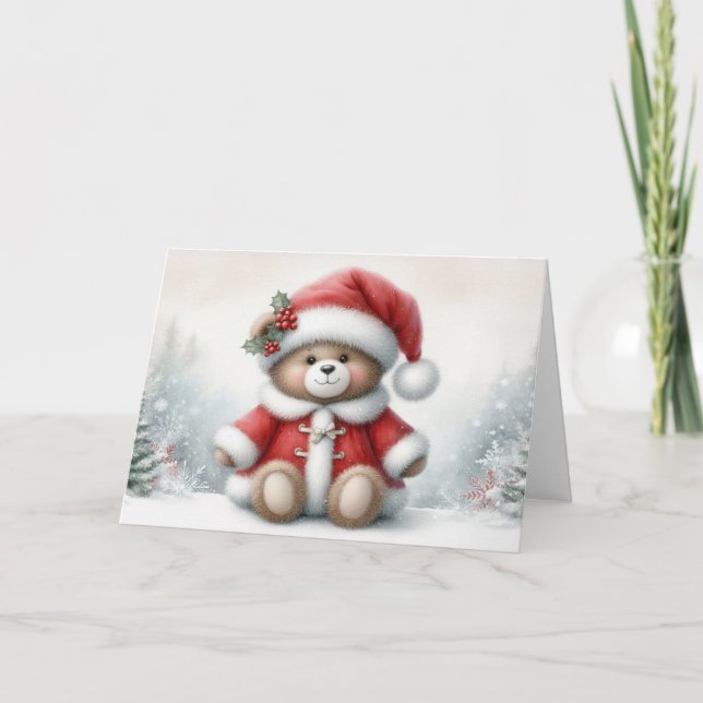 Christmas card with Christmas teddy bear image (Front)