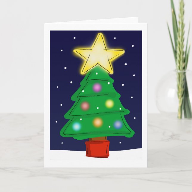 Christmas card with Christmas tree and bright star (Front)