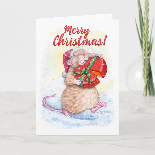 Christmas Card with Cute Rat (Front)