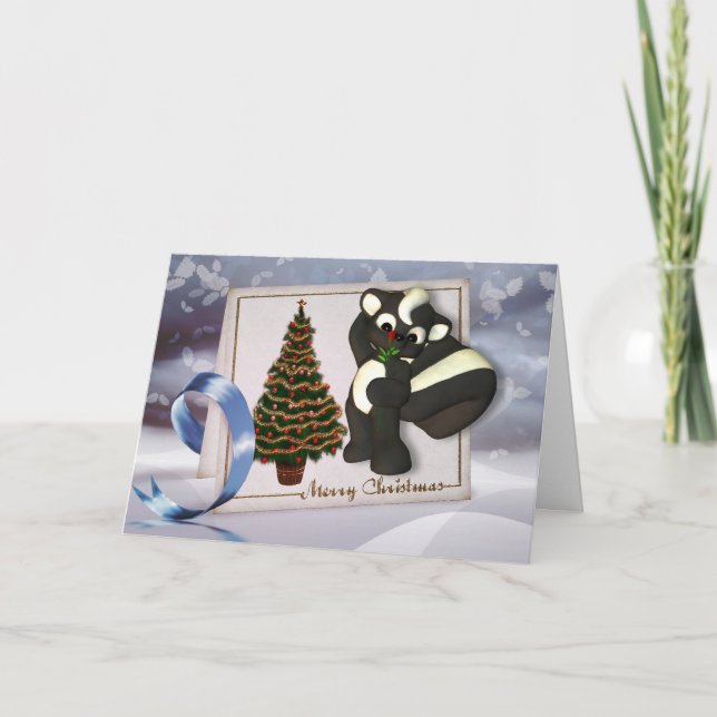 Christmas card with cute skunk merry Christmas (Front)