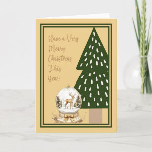 Christmas Card with Deer Globe and Tree