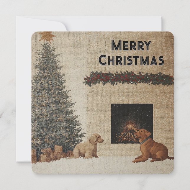 Christmas Card with Dogs & Fireplace Neutral Colou (Front)