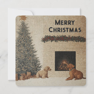 Christmas Card with Dogs & Fireplace Neutral Colou