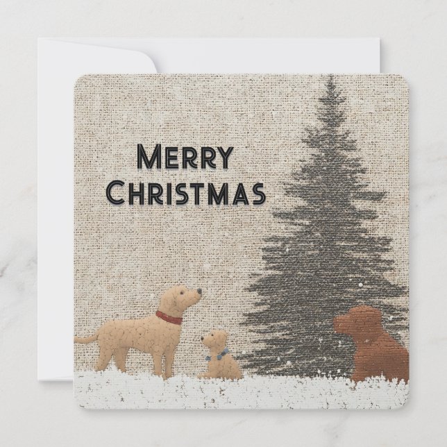 Christmas Card with Dogs & Tree Neutral Colour (Front)