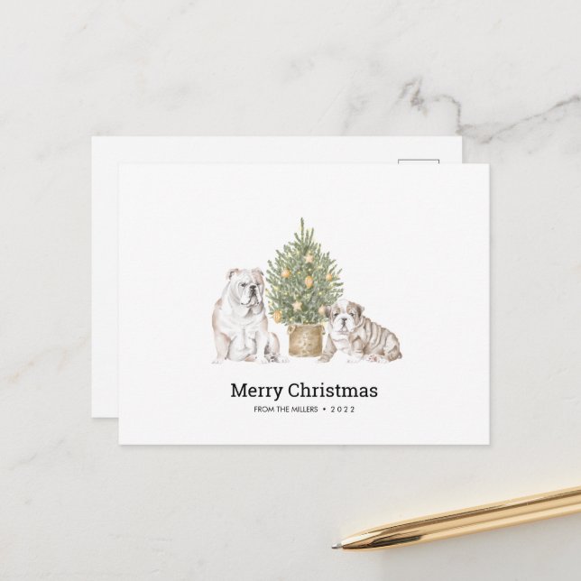 Christmas Card with English Bulldog Family  (Front/Back In Situ)