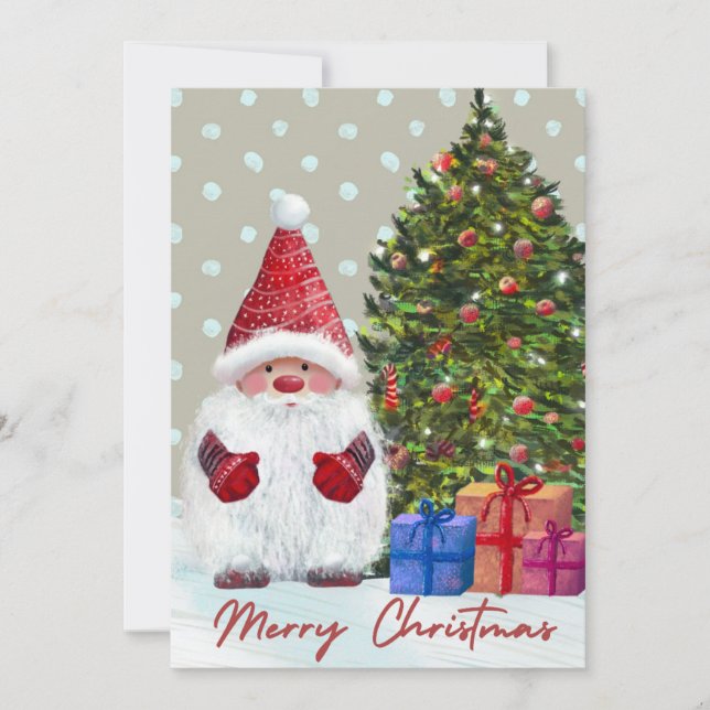 Christmas Card with Festive Gnome Decorated Tree (Front)